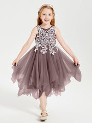 Robes de Demoiselle d'Honneur Junior en Tulle à Longueur de Mollet Vintage Mauve