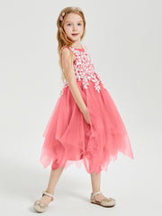 Robes de Demoiselle d'Honneur Junior en Tulle à Longueur de Mollet Pastèque