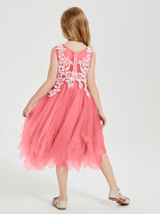 Robes de Demoiselle d'Honneur Junior en Tulle à Longueur de Mollet Pastèque
