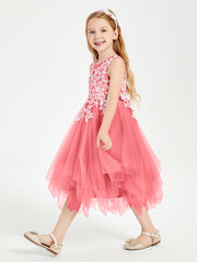 Robes de Demoiselle d'Honneur Junior en Tulle à Longueur de Mollet Pastèque
