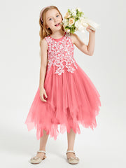Robes de Demoiselle d'Honneur Junior en Tulle à Longueur de Mollet Pastèque