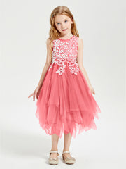 Robes de Demoiselle d'Honneur Junior en Tulle à Longueur de Mollet Pastèque