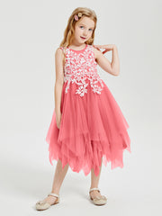 Robes de Demoiselle d'Honneur Junior en Tulle à Longueur de Mollet Pastèque