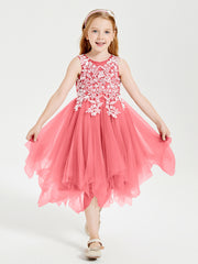 Robes de Demoiselle d'Honneur Junior en Tulle à Longueur de Mollet Pastèque