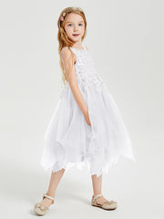 Robes de Demoiselle d'Honneur Junior en Tulle à Longueur de Mollet Blanc