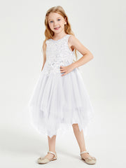 Robes de Demoiselle d'Honneur Junior en Tulle à Longueur de Mollet Blanc