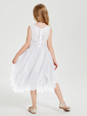 Robes de Demoiselle d'Honneur Junior en Tulle à Longueur de Mollet Blanc