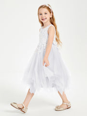 Robes de Demoiselle d'Honneur Junior en Tulle à Longueur de Mollet Blanc