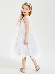 Robes de Demoiselle d'Honneur Junior en Tulle à Longueur de Mollet Blanc
