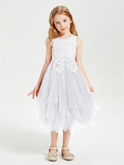 Robes de Demoiselle d'Honneur Junior en Tulle à Longueur de Mollet Blanc