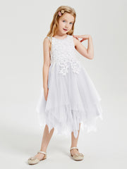 Robes de Demoiselle d'Honneur Junior en Tulle à Longueur de Mollet Blanc