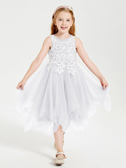 Robes de Demoiselle d'Honneur Junior en Tulle à Longueur de Mollet Blanc