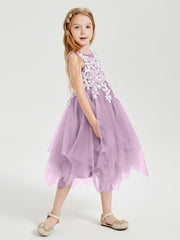 Robes de Demoiselle d'Honneur Junior en Tulle à Longueur de Mollet Glycine