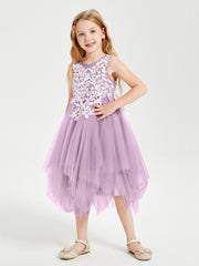 Robes de Demoiselle d'Honneur Junior en Tulle à Longueur de Mollet Glycine