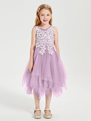 Robes de Demoiselle d'Honneur Junior en Tulle à Longueur de Mollet Glycine