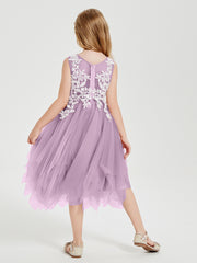 Robes de Demoiselle d'Honneur Junior en Tulle à Longueur de Mollet Glycine