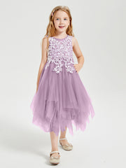 Robes de Demoiselle d'Honneur Junior en Tulle à Longueur de Mollet Glycine