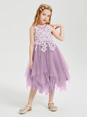 Robes de Demoiselle d'Honneur Junior en Tulle à Longueur de Mollet Glycine