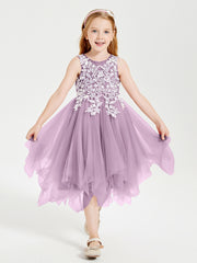 Robes de Demoiselle d'Honneur Junior en Tulle à Longueur de Mollet Glycine