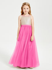 Robe Longue de Demoiselle d'Honneur Junior avec Haut en Paillettes et Jupe en Tulle Azalée