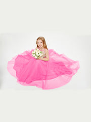 Robe Longue de Demoiselle d'Honneur Junior avec Haut en Paillettes et Jupe en Tulle Azalée