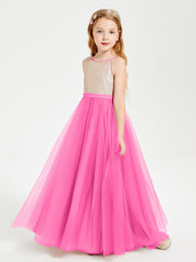 Robe Longue de Demoiselle d'Honneur Junior avec Haut en Paillettes et Jupe en Tulle Azalée