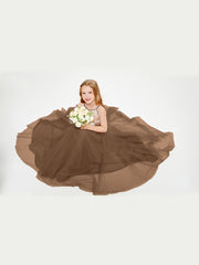 Robe Longue de Demoiselle d'Honneur Junior avec Haut en Paillettes et Jupe en Tulle Brun