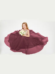 Robe Longue de Demoiselle d'Honneur Junior avec Haut en Paillettes et Jupe en Tulle Cabernet