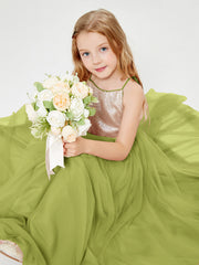Robe Longue de Demoiselle d'Honneur Junior avec Haut en Paillettes et Jupe en Tulle Trèfle