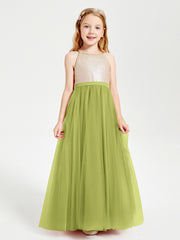 Robe Longue de Demoiselle d'Honneur Junior avec Haut en Paillettes et Jupe en Tulle Trèfle