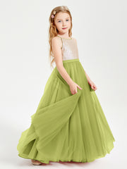 Robe Longue de Demoiselle d'Honneur Junior avec Haut en Paillettes et Jupe en Tulle Trèfle
