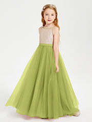 Robe Longue de Demoiselle d'Honneur Junior avec Haut en Paillettes et Jupe en Tulle Trèfle