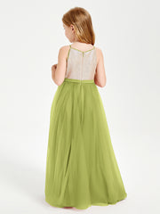 Robe Longue de Demoiselle d'Honneur Junior avec Haut en Paillettes et Jupe en Tulle Trèfle