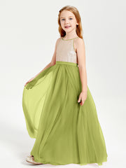 Robe Longue de Demoiselle d'Honneur Junior avec Haut en Paillettes et Jupe en Tulle Trèfle