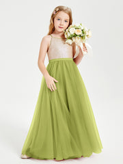 Robe Longue de Demoiselle d'Honneur Junior avec Haut en Paillettes et Jupe en Tulle Trèfle