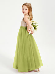 Robe Longue de Demoiselle d'Honneur Junior avec Haut en Paillettes et Jupe en Tulle Trèfle