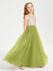 Robe Longue de Demoiselle d'Honneur Junior avec Haut en Paillettes et Jupe en Tulle Trèfle