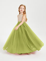 Robe Longue de Demoiselle d'Honneur Junior avec Haut en Paillettes et Jupe en Tulle Trèfle