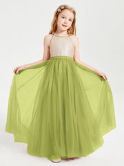 Robe Longue de Demoiselle d'Honneur Junior avec Haut en Paillettes et Jupe en Tulle Trèfle