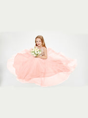 Robe Longue de Demoiselle d'Honneur Junior avec Haut en Paillettes et Jupe en Tulle Corail