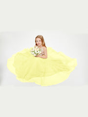 Robe Longue de Demoiselle d'Honneur Junior avec Haut en Paillettes et Jupe en Tulle Jonquille