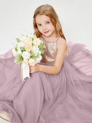 Robe Longue de Demoiselle d'Honneur Junior avec Haut en Paillettes et Jupe en Tulle Dusk