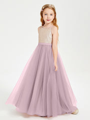 Robe Longue de Demoiselle d'Honneur Junior avec Haut en Paillettes et Jupe en Tulle Dusk