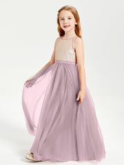 Robe Longue de Demoiselle d'Honneur Junior avec Haut en Paillettes et Jupe en Tulle Dusk