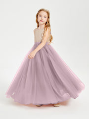 Robe Longue de Demoiselle d'Honneur Junior avec Haut en Paillettes et Jupe en Tulle Dusk