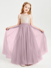 Robe Longue de Demoiselle d'Honneur Junior avec Haut en Paillettes et Jupe en Tulle Dusk