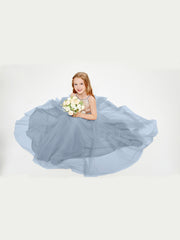 Robe Longue de Demoiselle d'Honneur Junior avec Haut en Paillettes et Jupe en Tulle Bleu Poudré