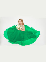 Robe Longue de Demoiselle d'Honneur Junior avec Haut en Paillettes et Jupe en Tulle Emeraude