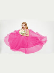 Robe Longue de Demoiselle d'Honneur Junior avec Haut en Paillettes et Jupe en Tulle Fuchsia