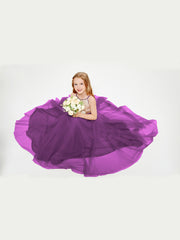 Robe Longue de Demoiselle d'Honneur Junior avec Haut en Paillettes et Jupe en Tulle Raisin